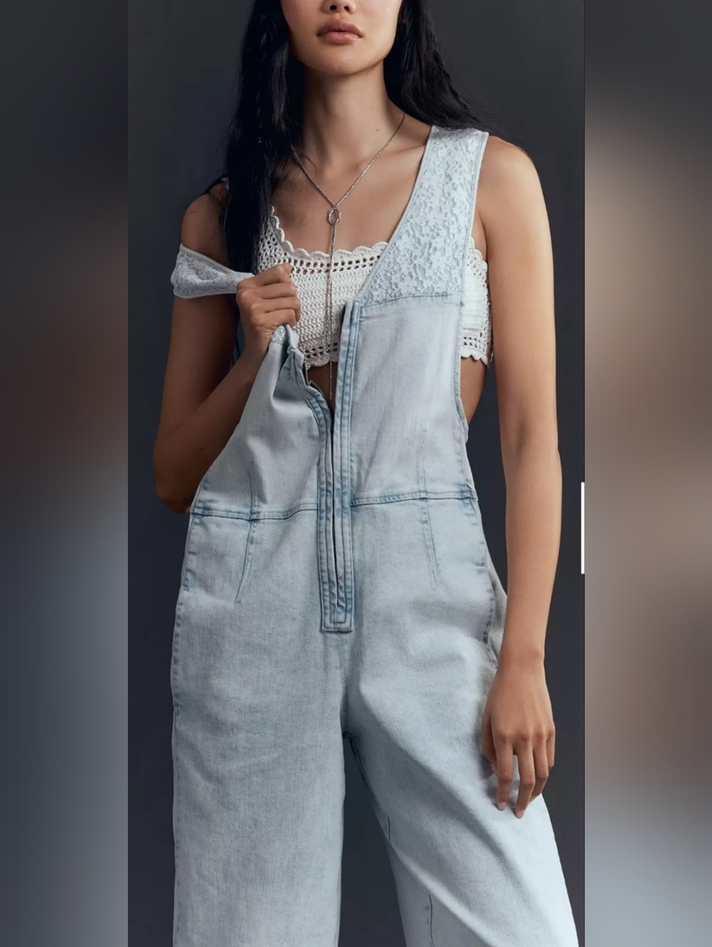 Pilcro Light Wash Front-Zip Wide-Leg Jeans Jumpsuit - Picture 3 of 7